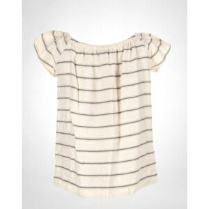 POL Women's Size 4 Blouse Linen Cotton Beige Stripe Flutter Sleeves